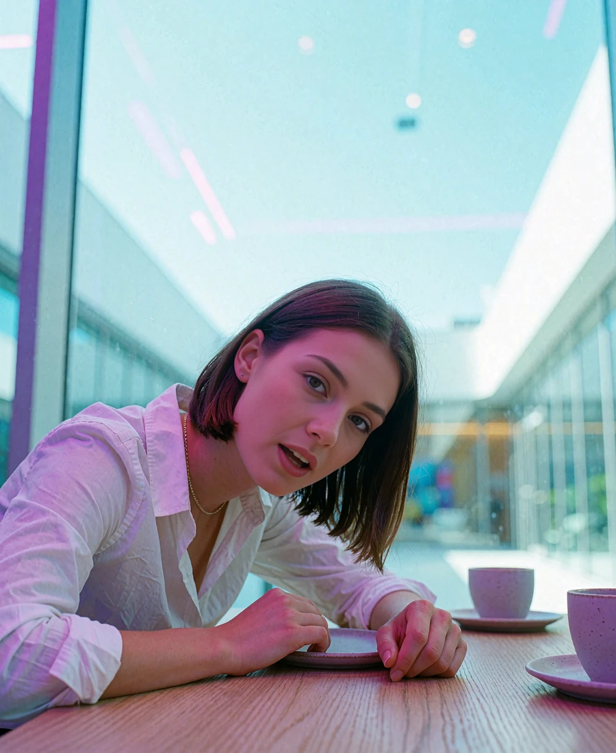Woman with a sleek bob at a bright café table in a Boston innovation district